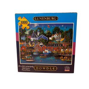 Lunenburg Puzzle 1000 Pieces Dowdle Folk Art USA 19" X 26" Bright Nautical Scene